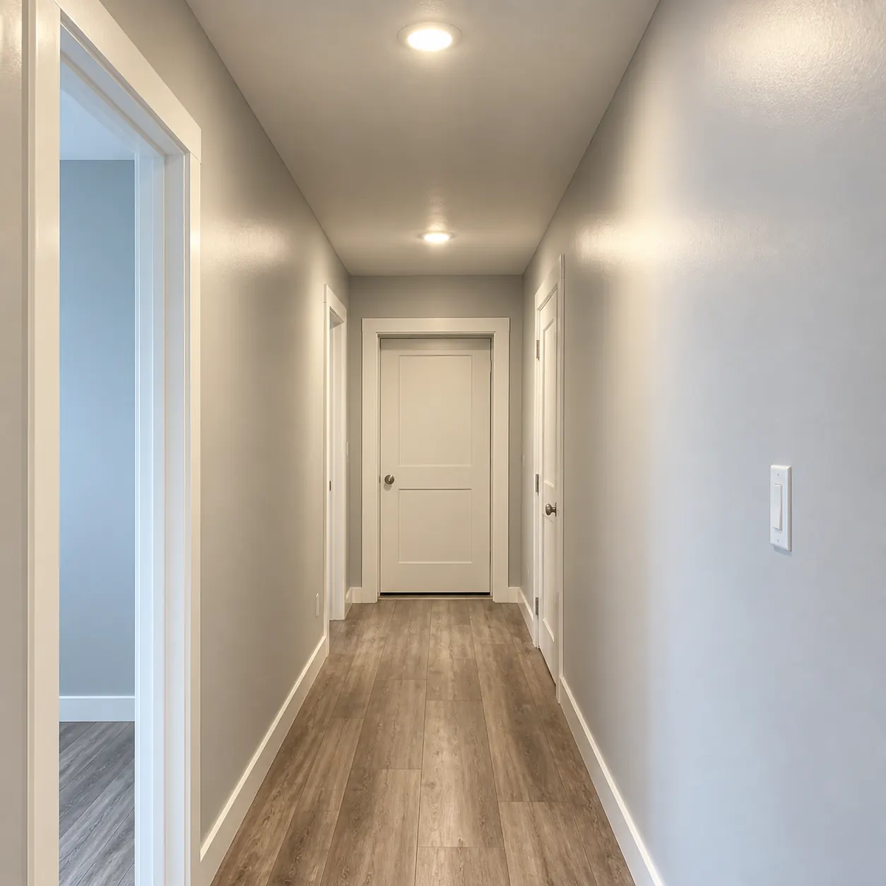 Interior hallway and flooring