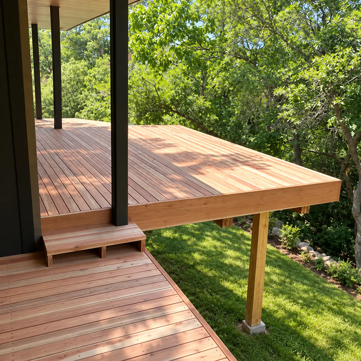 Raised wood deck