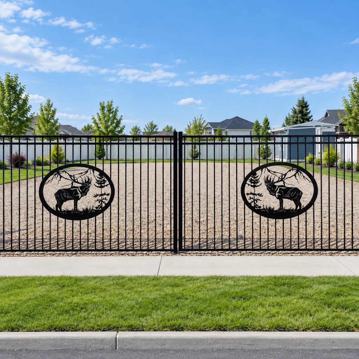 Elk medallion driveway gate
