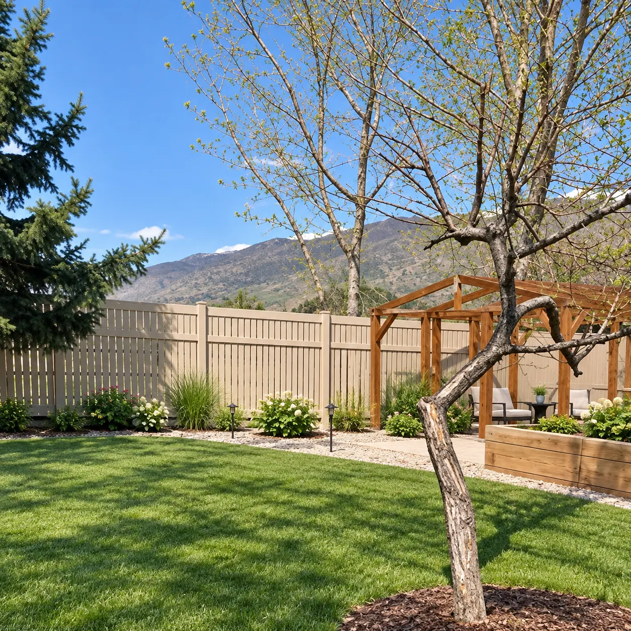 Tan privacy fence