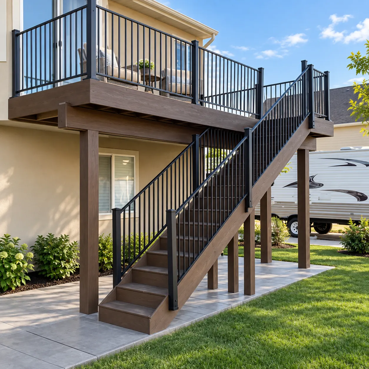 Elevated deck and stair railings
