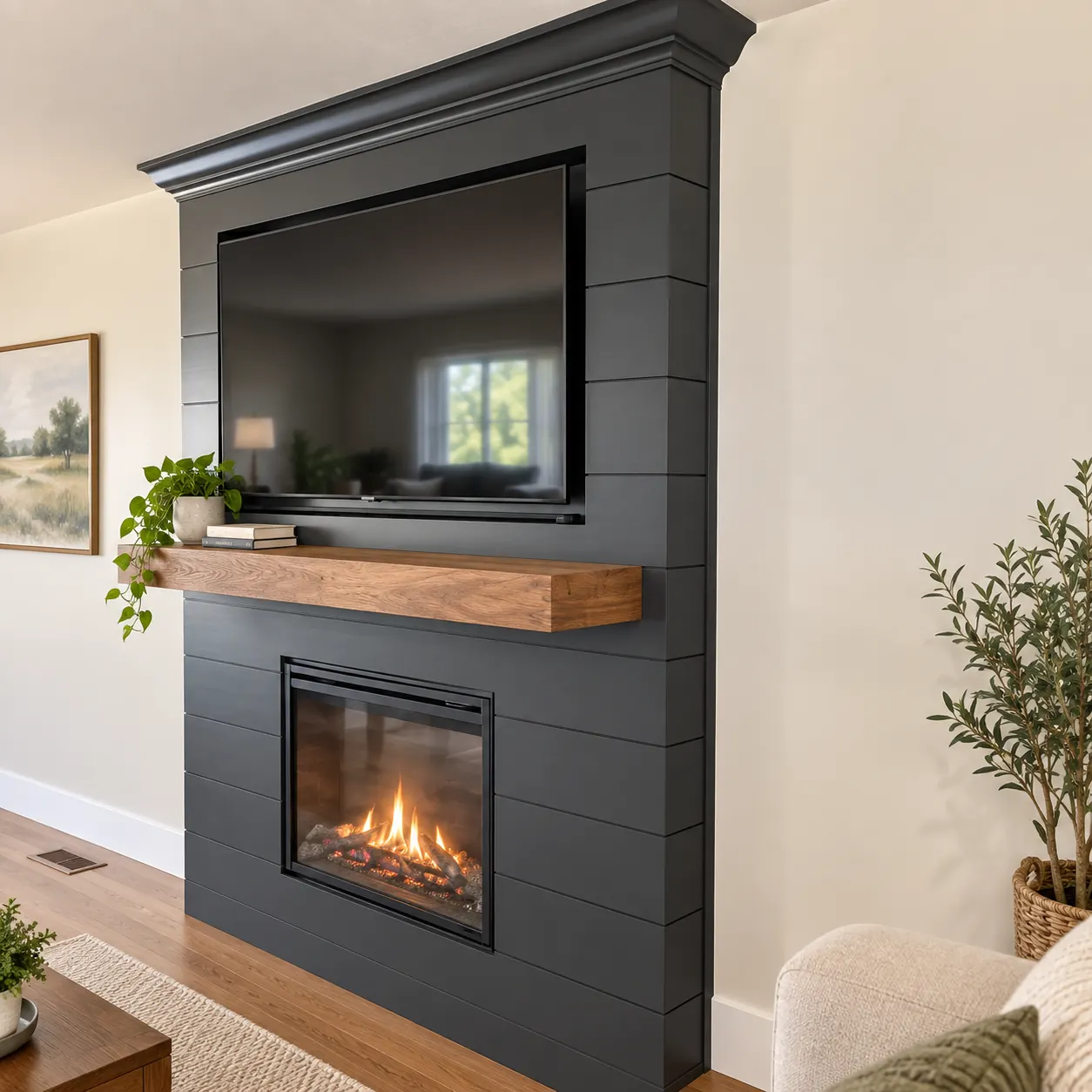 Shiplap fireplace wall