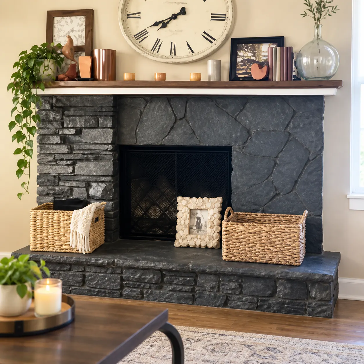 Fireplace wall before renovation