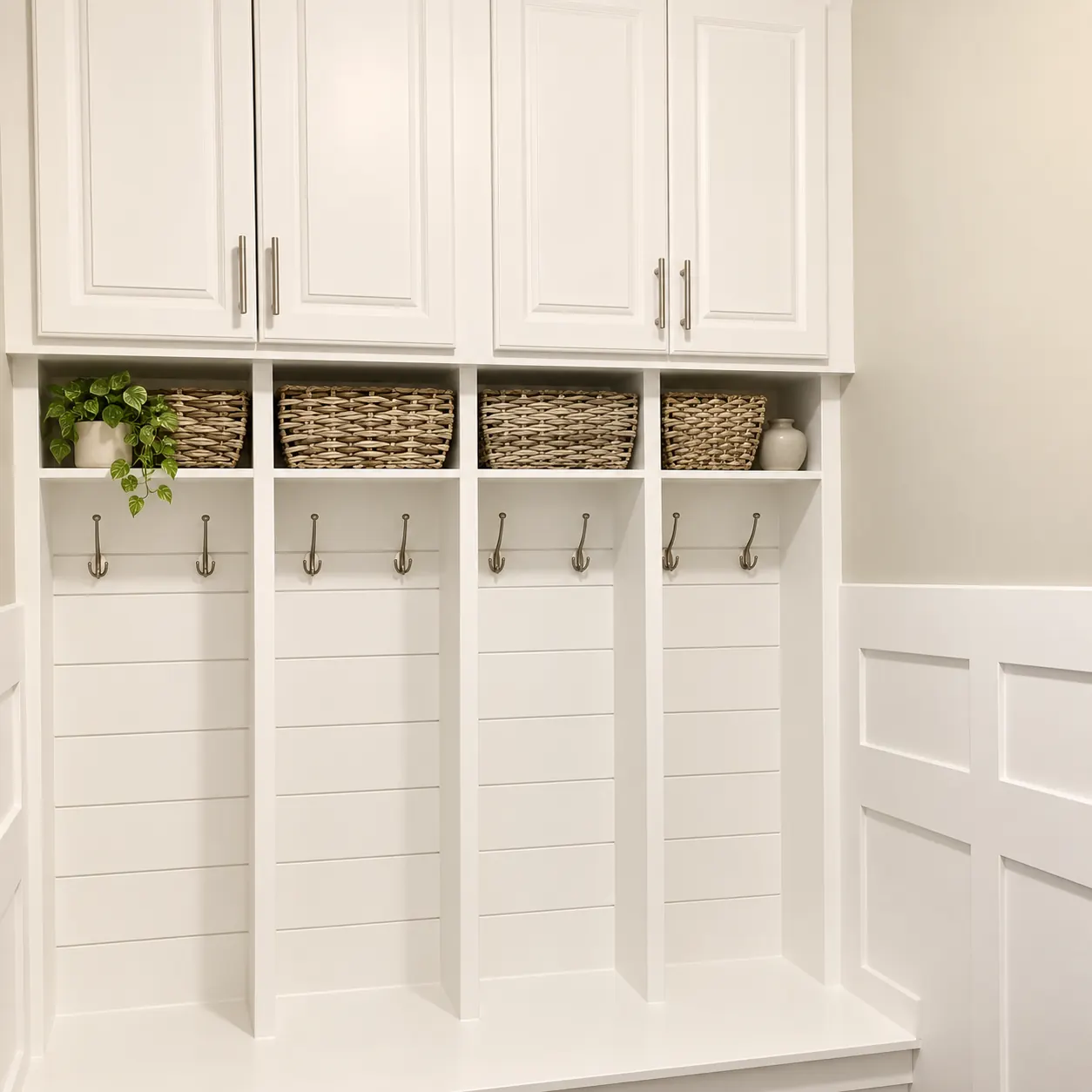 Mudroom bench and cabinets