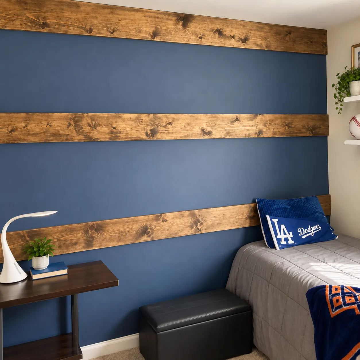 Wood bedroom accent wall